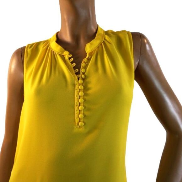 Banana Republic Yellow Sleeveless Blouse Mandarin Collar Button Placket Size M - Picture 3 of 12